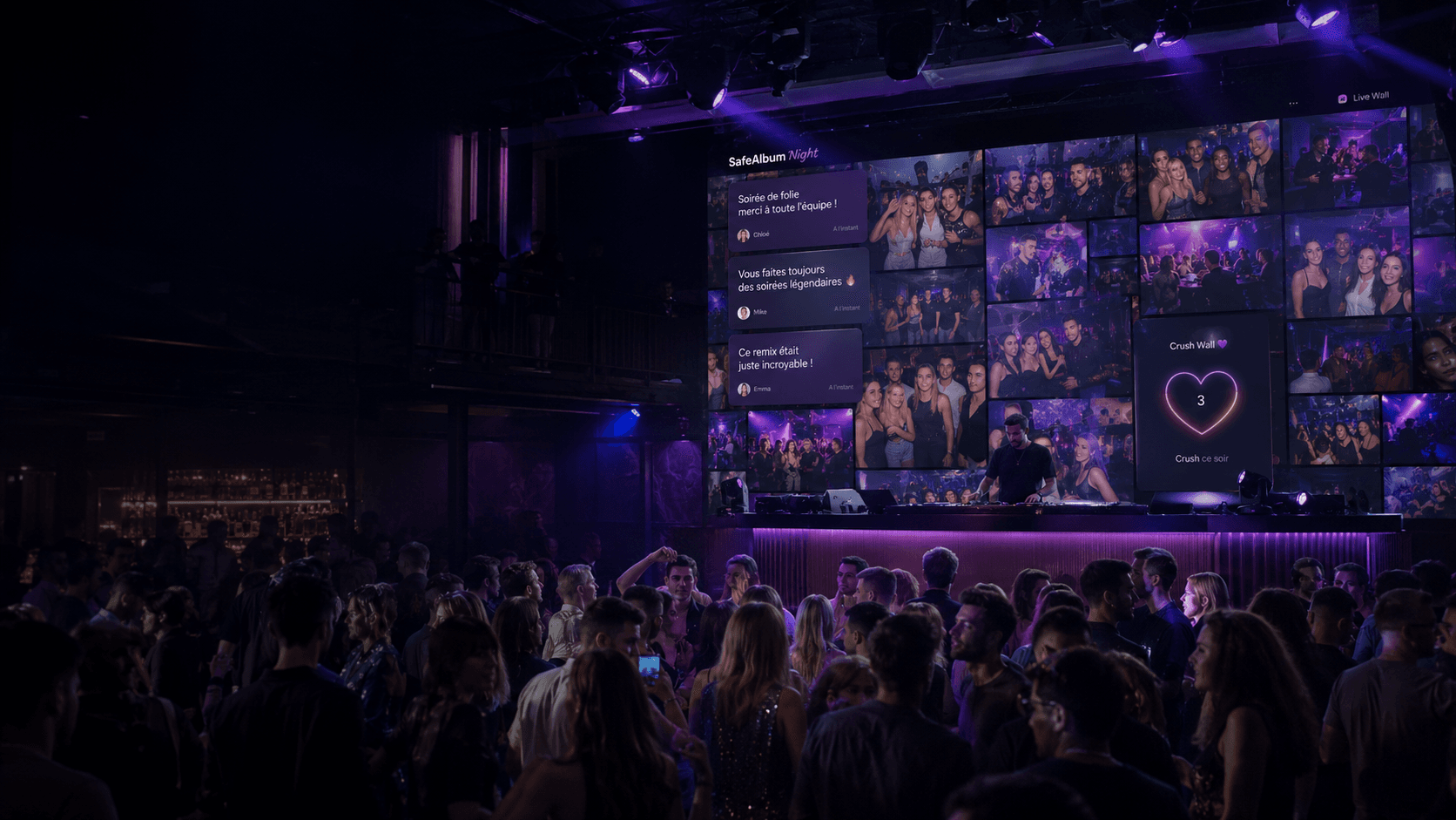 SafeAlbum Night — Live Wall en action dans un club